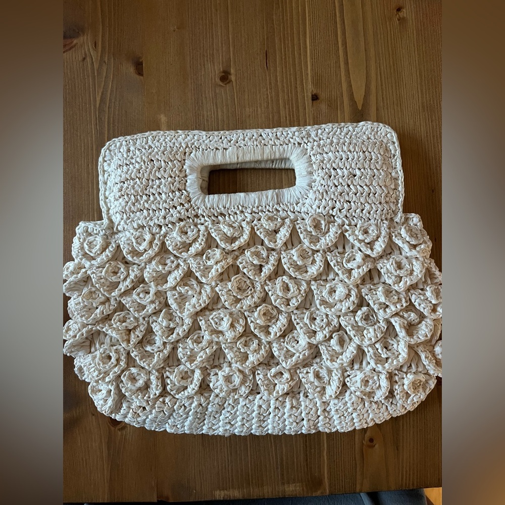 JCrew Woven Straw Summer Bag with Cutout Handle